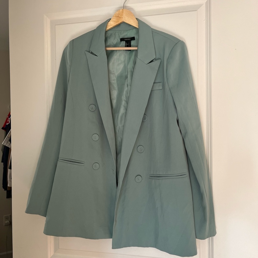 Forever 21 Teal Double-Breasted Blazer